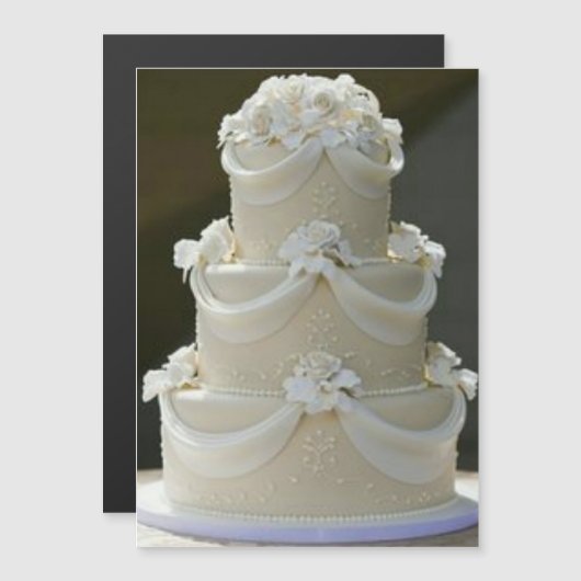 De taart van de bruiloft bewaart de datum magnetische uitnodiging (Voorkant / Achterkant)