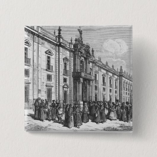 De tabaksfabriek in Sevilla Vierkante Button 5,1 Cm (Voorkant)