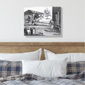 De tabaksfabriek in verschillende takken canvas afdruk (Insitu (Slaapkamer))