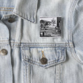 De tabaksfabriek in verschillende takken vierkante button 5,1 cm (In situ)