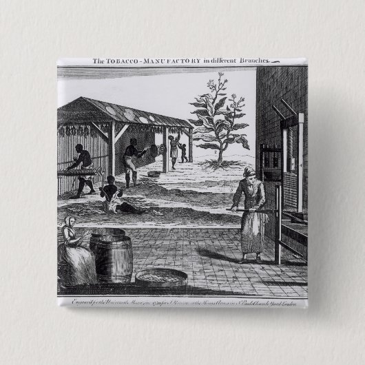 De tabaksfabriek in verschillende takken vierkante button 5,1 cm (Voorkant)