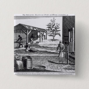 De tabaksfabriek in verschillende takken vierkante button 5,1 cm