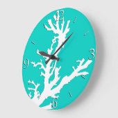 De tak van het koraal - wit op turkoois grote klok (Hoek)
