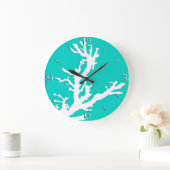 De tak van het koraal - wit op turkoois grote klok (Huis)