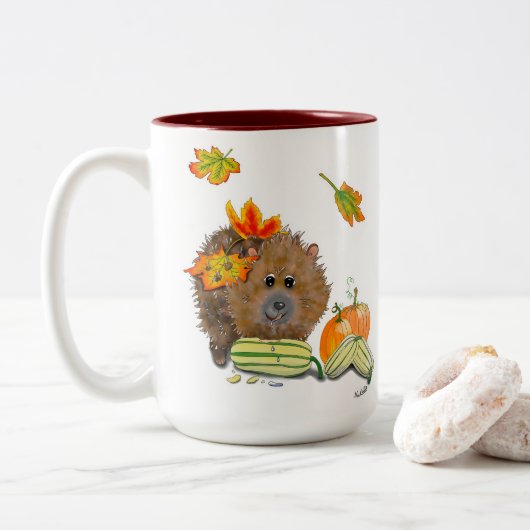 DE Tasse Herbst Igel Tweekleurige Koffiemok (Met donut)