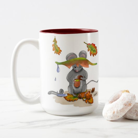 DE Tasse/Mug Herbst/Autumn Maus/Mouse Tweekleurige Koffiemok (Met donut)