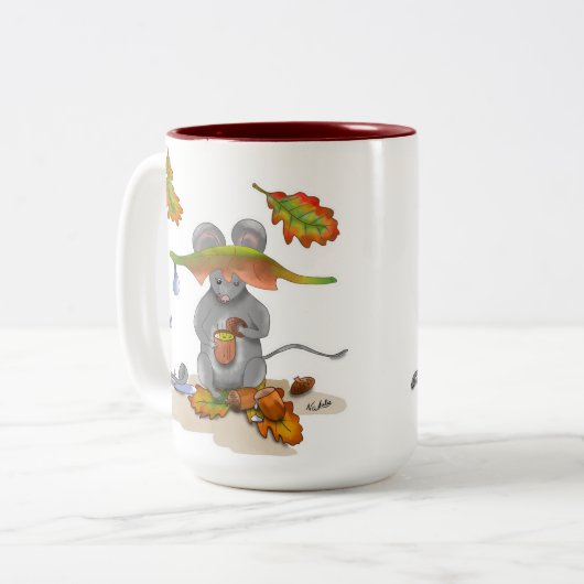 DE Tasse/Mug Herbst/Autumn Maus/Mouse Tweekleurige Koffiemok (Voorkant links)