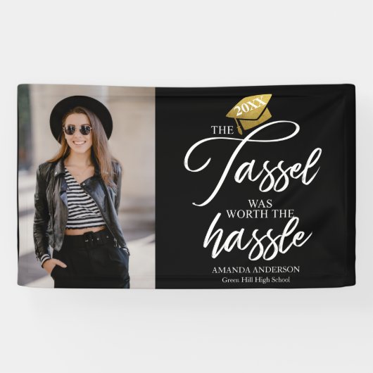 De tassel was het zwarte afstuderen waard spandoek (Horizontaal)