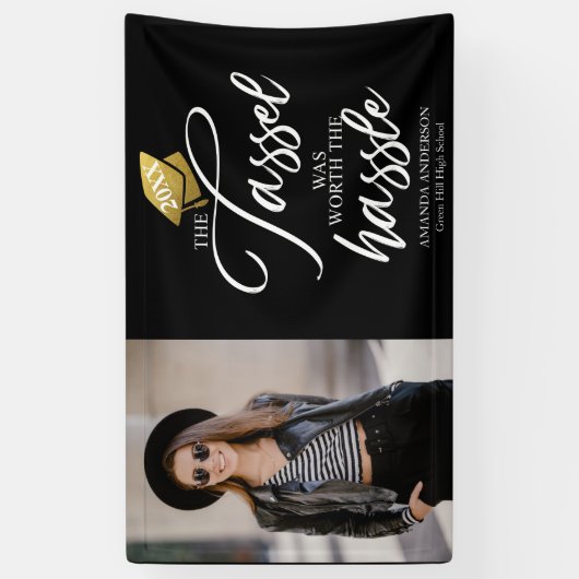 De tassel was het zwarte afstuderen waard spandoek (Verticaal)