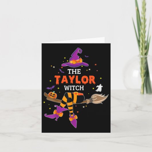 De Taylor Witch Pet Halloween Ghost Achternaam Fir Kaart (Voorkant)