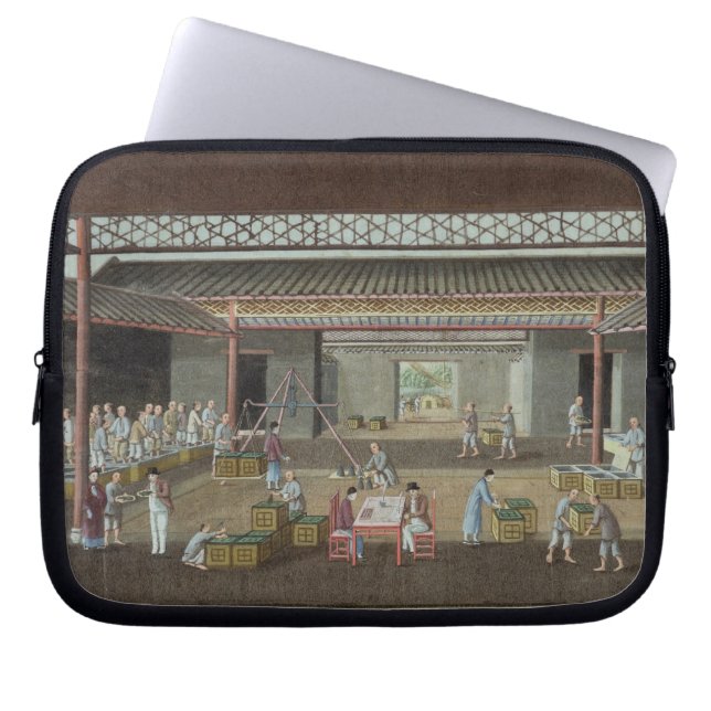 De Tea Depot (gouache op zijde) Laptop Sleeve (Voorkant)