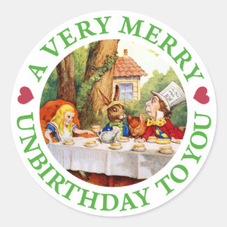DE TEA PARTIJ VAN DE MAD HATTER RONDE STICKER