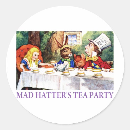 DE TEA PARTIJ VAN DE MAD HATTER RONDE STICKER (Voorkant)