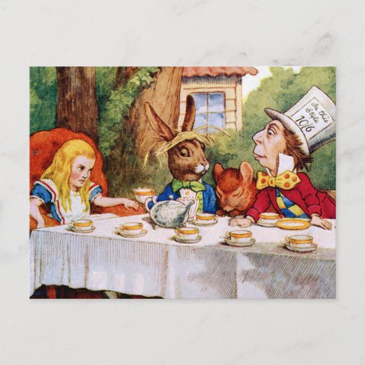 DE TEA PARTIJ VAN DE MAD HATTER UITNODIGING BRIEFKAART (Voorkant)