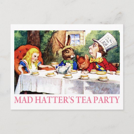 DE TEA PARTIJ VAN DE MAD HATTER UITNODIGING BRIEFKAART (Voorkant)