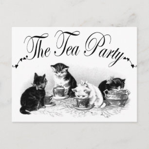 De Tea Party Kittens Uitnodiging Briefkaart