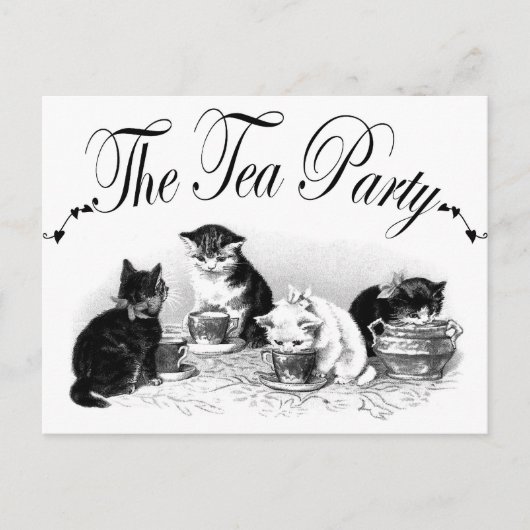 De Tea Party Kittens Uitnodiging Briefkaart (Voorkant)