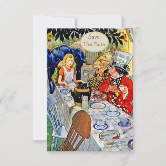De Tea Party Wedding van Mad Hatter bewaart de Dat Save The Date (Voorkant)