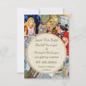 De Tea Party Wedding van Mad Hatter bewaart de Dat Save The Date (Achterkant)