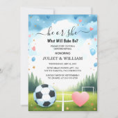 De Team Ball Pitch Fun Soccer Field Gender Reveal Kaart (Voorkant)