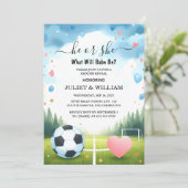 De Team Ball Pitch Fun Soccer Field Gender Reveal Kaart (Staand voorkant)