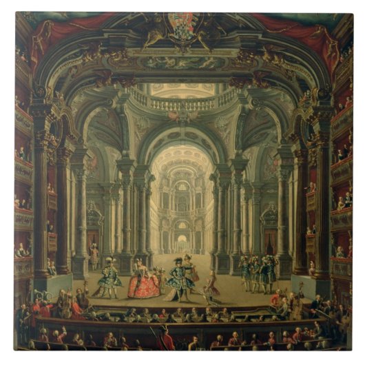 De Teatro Reale in Turijn (olie op doek) Tegeltje (Voorkant)