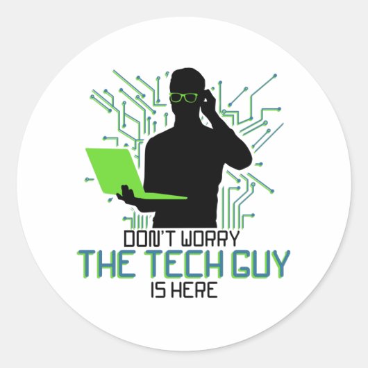 De technische ondersteuning maakt zich geen zorgen ronde sticker (Voorkant)