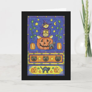 De teddybeer van Halloween op pompoen Kaart