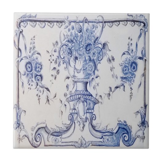 De Tegel van de delft met Urn van bloemen-Blauw & Tegeltje (Voorkant)