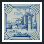 De tegel van het vlot die een trekbrug over een ka poster<br><div class="desc">Afbeelding: 56463 Een vloertegel met een trekbrug over een kanaal, 19e eeuw. Nederlandse School (19e eeuw). Privé Collectie, het Stapleton Collectie. Kunst, fijne kunst.</div>