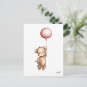 De tekening van Teddybeer met Rode Ballon en Flo Briefkaart (Staand voorkant)