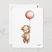 De tekening van Teddybeer met Rode Ballon en Flo Briefkaart (Voorkant / Achterkant)