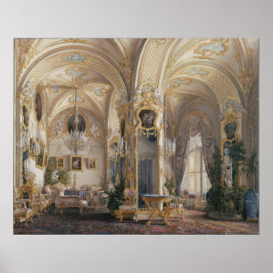 De tekenkamer in Rococo II-stijl, met cupids Poster