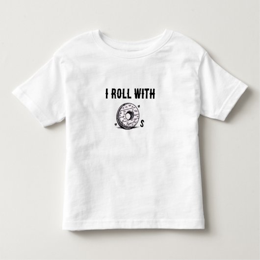 De tekst "I roll with" & Donuts op T-shirt (Voorkant)