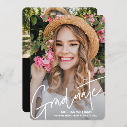 De Tekst van het Manuscript van Trendy, Afstuderen Aankondiging (Voorkant / Achterkant)