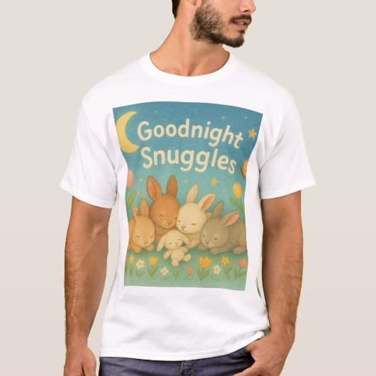 De tekst zegt "Goodnight Snuggles". Baby konijntje T-shirt (Voorkant)