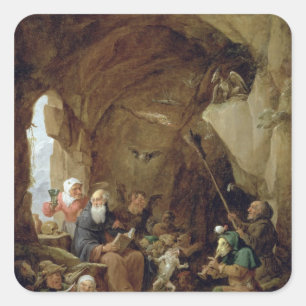 De Temptation of St. Anthony in een Rocky Cavern Vierkante Sticker