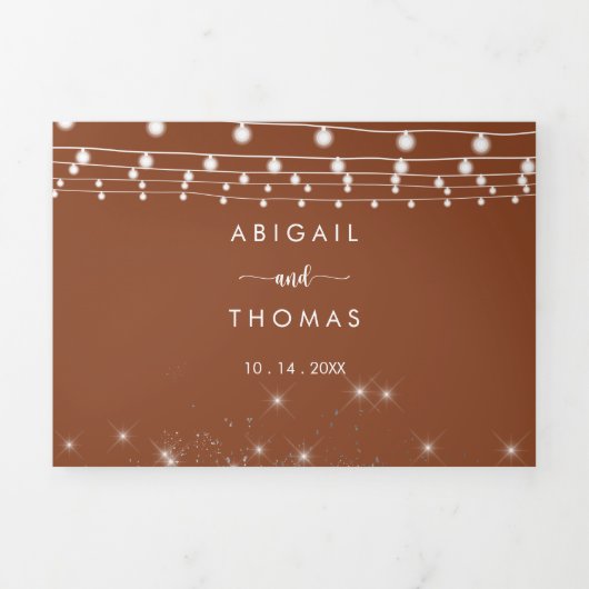 De Terracotta String Lights Trifold van Bruiloft Drieluik Uitnodiging (Cover)