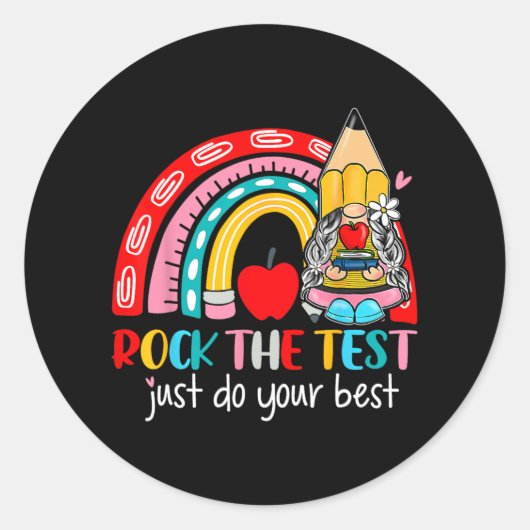 De test grappige leraar testdag regenboog kabouter ronde sticker (Voorkant)