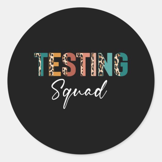 De Test Leraar Test Dag Testen Squad Leopard Te Ronde Sticker (Voorkant)
