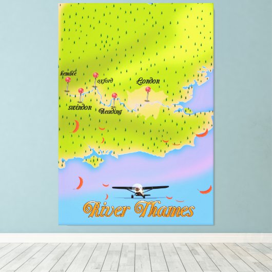 De Thames London England-kaart Canvas Afdruk (Insitu (Houten vloer))