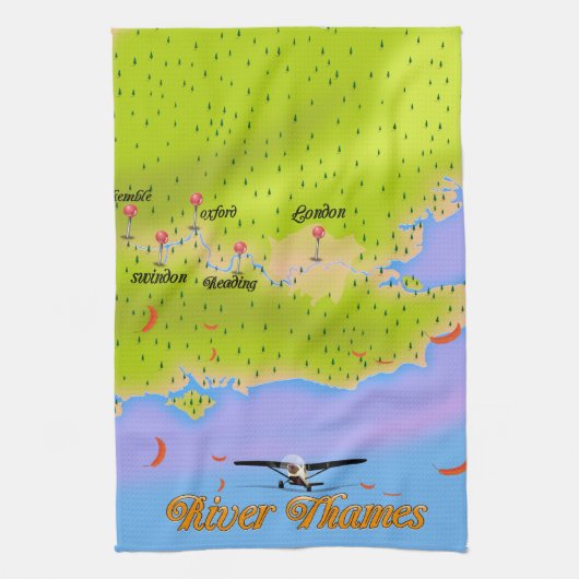 De Thames London England-kaart Theedoek (Verticaal)
