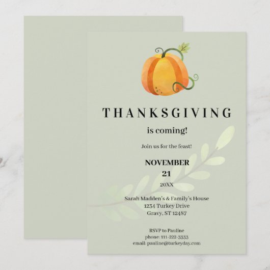 De Thanksgiving komt eraan! Diner pompoen V3 Kaart (Voorkant / Achterkant)