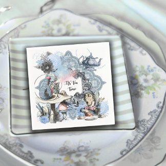 De thee tijd stof blauw Alice Wonderland Servet