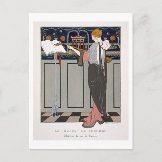 De Theorbo Player, ontwerp voor een avondjas door Briefkaart (Voorkant)