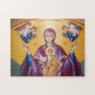 De Theotokos en Christus Kind met Engelen Icoon Legpuzzel