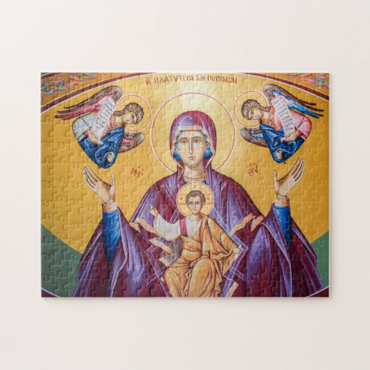 De Theotokos en Christus Kind met Engelen Icoon Legpuzzel (Horizontaal)