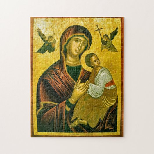 De Theotokos en Christus Kind met Engelen Icoon Legpuzzel (Verticaal)