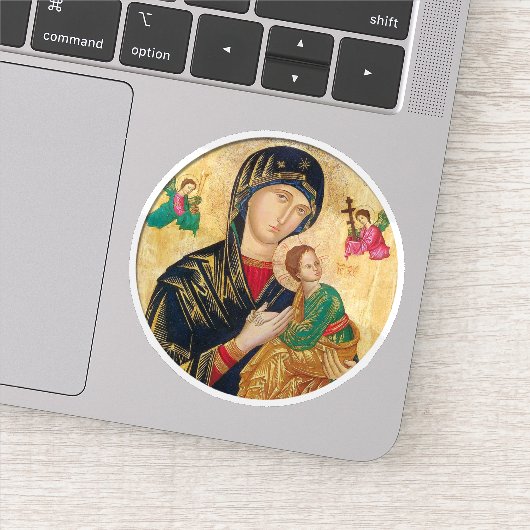 De Theotokos en Christus Kind met Engelen Icoon Sticker (Detail)