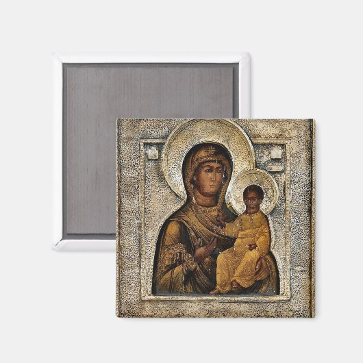 De Theotokos en Christus Kind Orthodox Icoon Magneet (Voorkant / Achterkant)